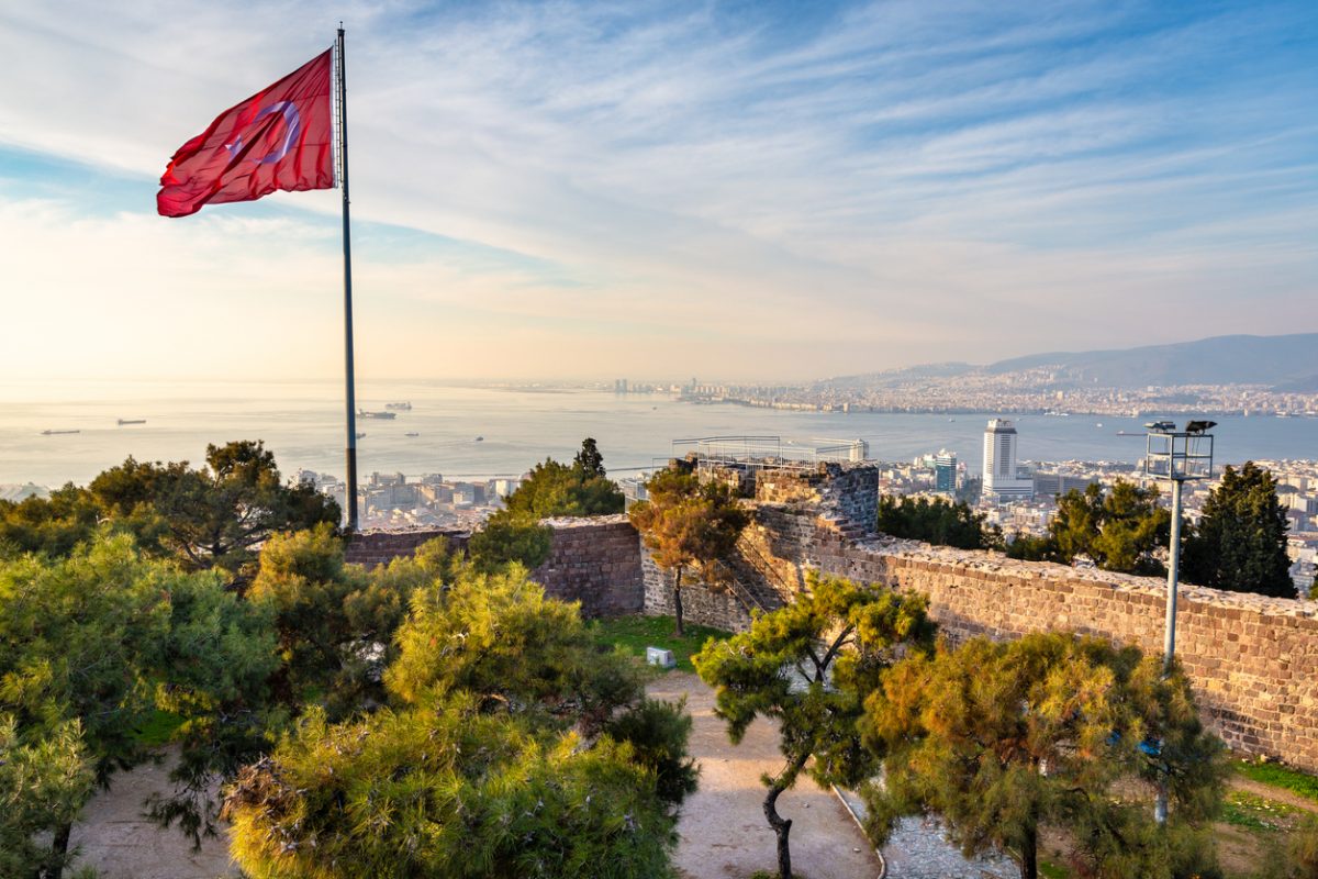 IZMIR,TURKEY,DECEMBER 20,2018: View from Kadifekale Castle, locally known as Kadifekale is an ancient castle lies on a mountain in the center of the city of Izmir, Turkey.