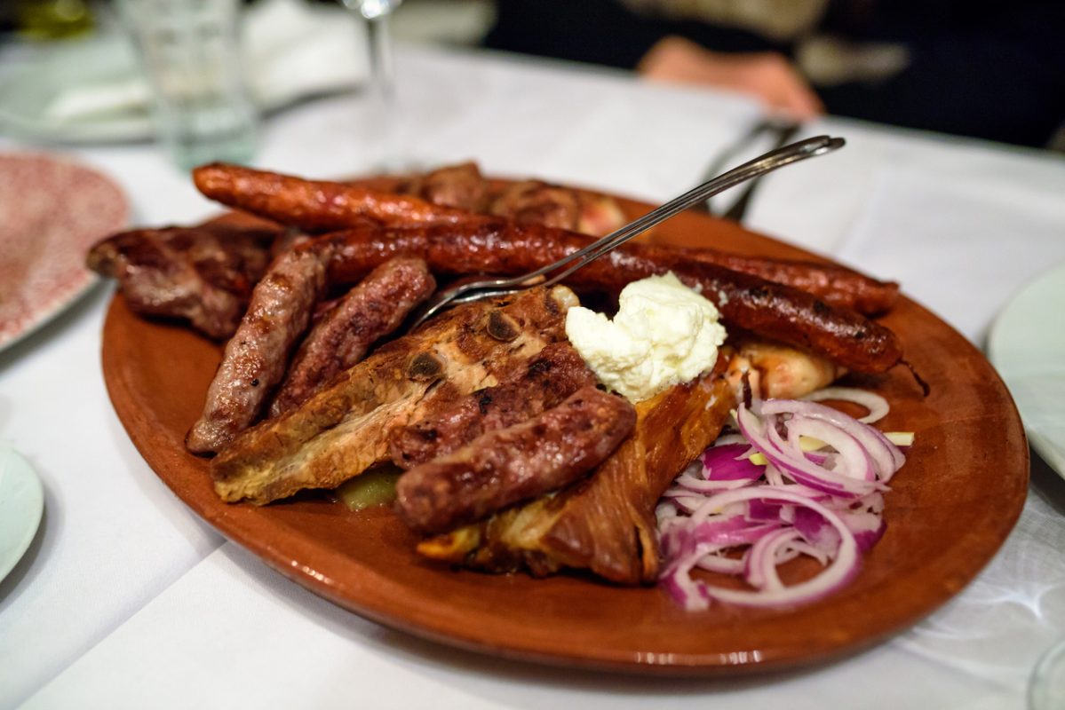 Plate with mixed traditional Serbian meat. Serbian national cuisine