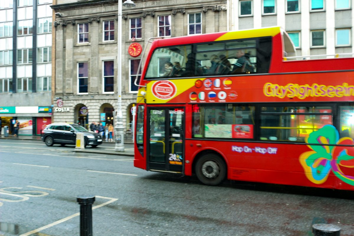 Editorial use only sight seeing open top bus, in Dublin city, Ireland, take on FEBRUARY 18 2018