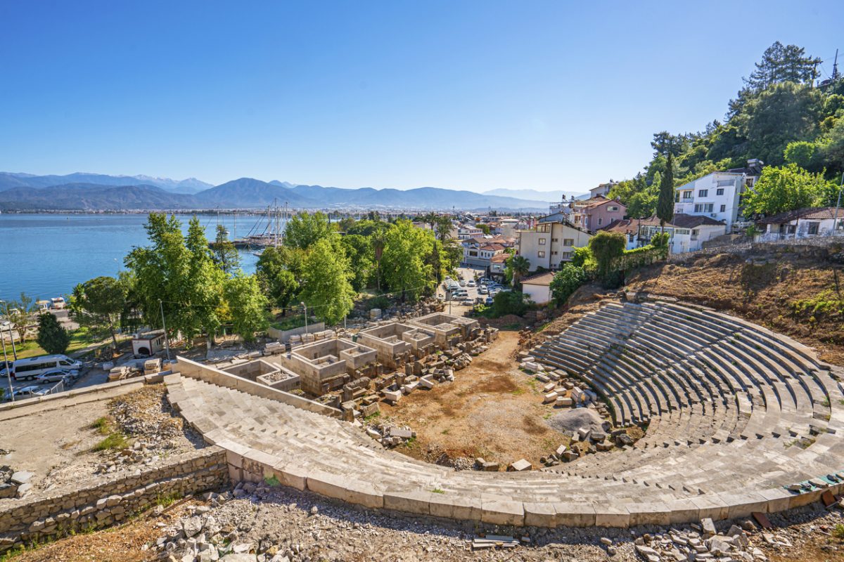 Scenic view of ,in the centre of Fethiye, just behind the harbour, is Telmessos' 6000-seat Roman theatre dating from the 2nd century BC.