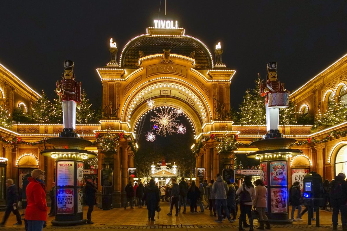 Main entrance to Tivoli with Christmas decoration, Copenhagen, Denmark, Europe
