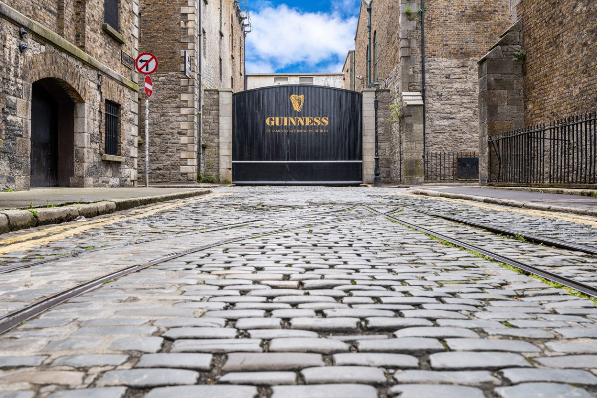 Dublin, Ireland - 03 July 2021: Gate to the Guinness Brewery in the St James Gate Area, Dublin