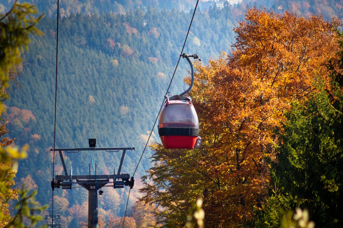 Gondola Lift on Jaworzyna Krynicka Mountain in autumn. Krynica-Zdroj, Poland.