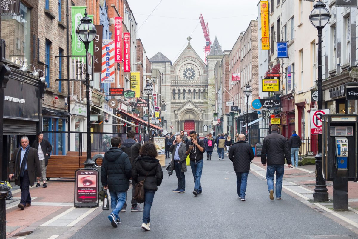 Dublin, Ireland - May 7, 2016: People walking on the Grafton Street.