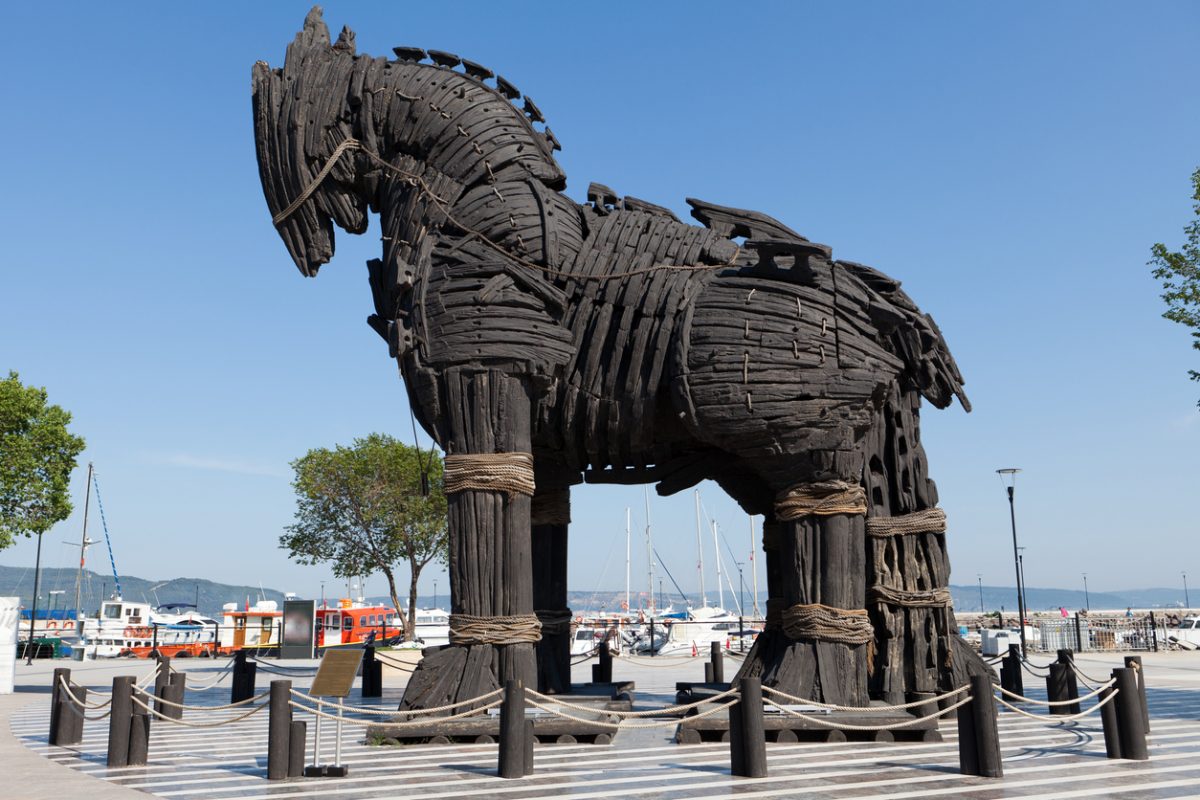 Canakkale, Turkey - May 31, 2012: The copy of Troy wooden horse at Canakkale, Turkey