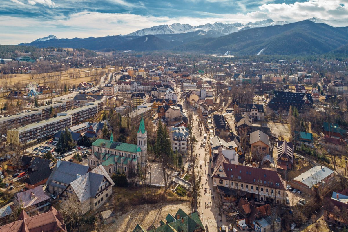 Aerial view of Zakopane and Tatry mountains at early spring, Poland