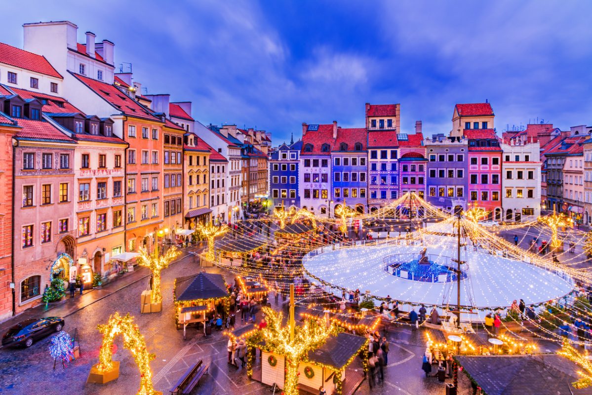 Warsaw, Poland - Skating rink in the Old Town Square and Christmas Market
