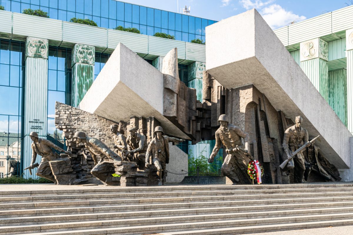 Warsaw, Poland - May 01, 2022: famous monument and building of the Museum of the Warsaw Uprising. A popular tourist attraction in the capital of Poland. The memory of the victims of Nazism in Eastern Europe and World War II