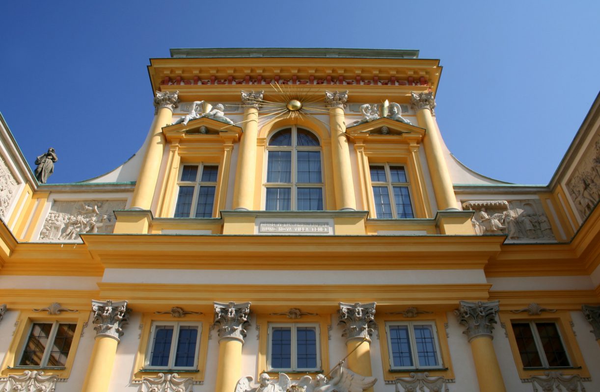 Beautiful baroque facade of Royal Wilanow Palace in Warsaw