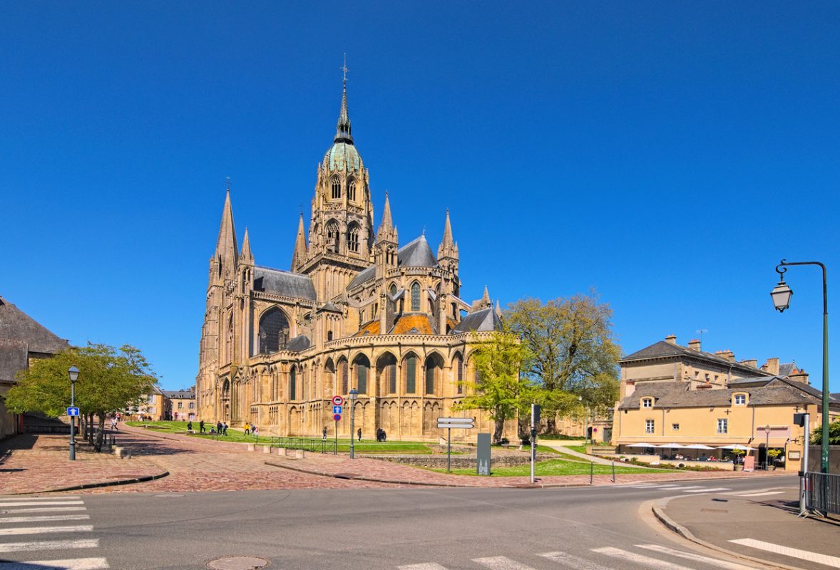 The cathedral Notre-Dame de Bayeux. Antique Norman-Romanesque cathedral is located in the  Bayeux, Calvados department of Normandy, France.