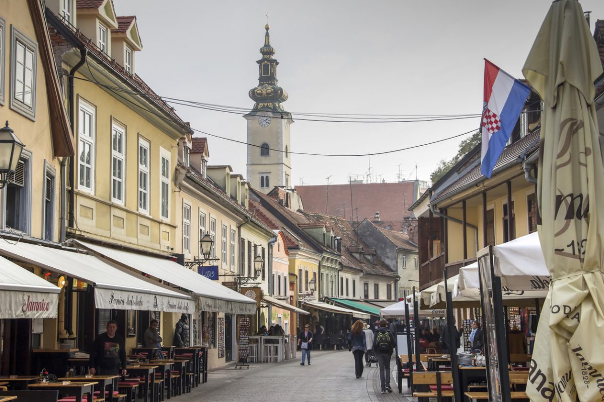 Zagreb, Croatia, November 5th 2018: View at the Tkalčićeva Street with tourists and locals visiting pubs and cafe bars