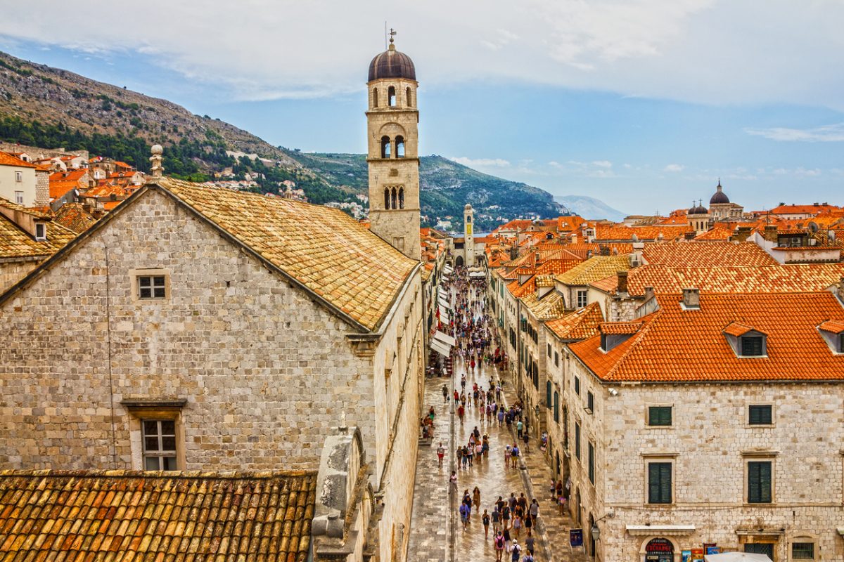 Dubrovnik, Croatia - May 23, 2022: Stradun street in Dubrovnik