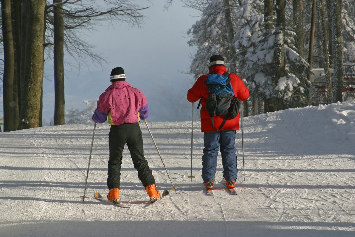 Sljeme, Croatia - January 13, 2012: Skiers on Sljeme mountain above Zagreb, Croatia