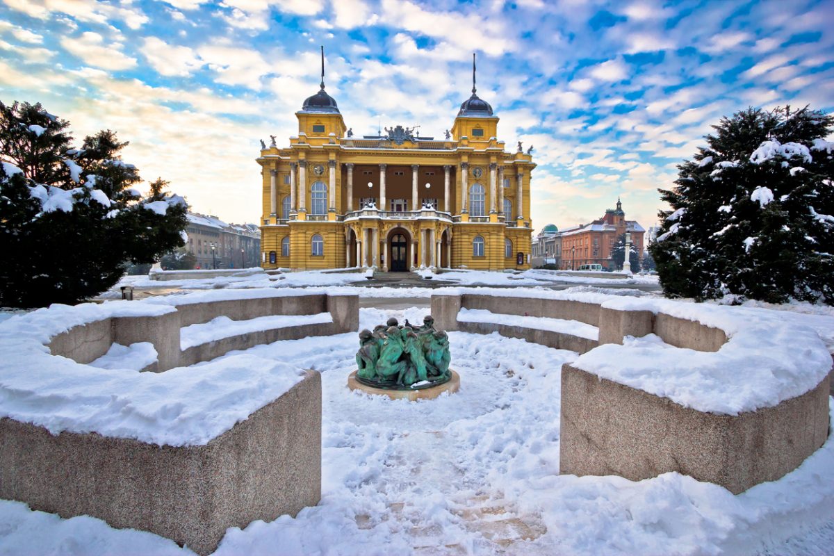 Croatian national theater in Zagreb winter view, Croatia