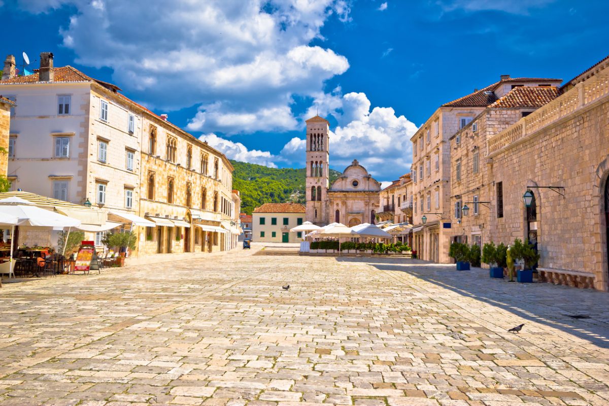 Pjaca square church in Town of Hvar, Dalmatia, Croatia