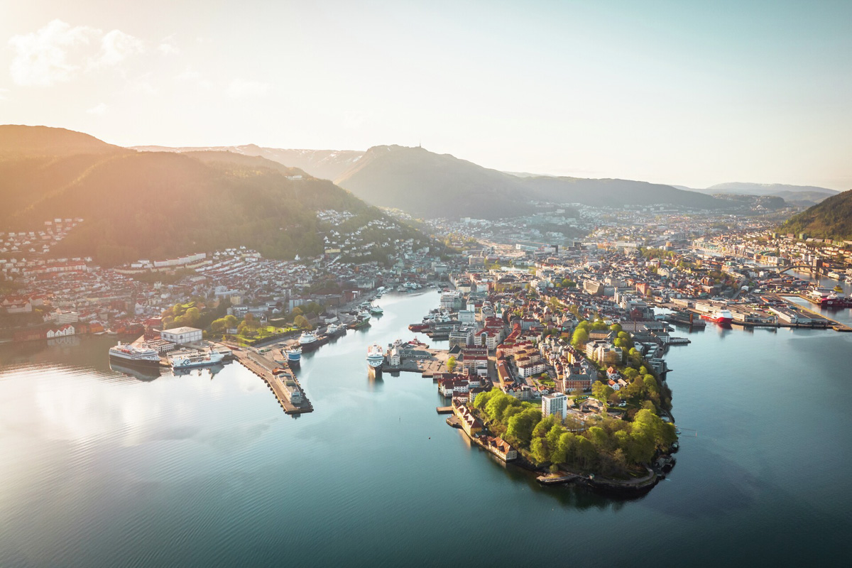 Beautiful view of Bergen, the second largest city in Norway, from above