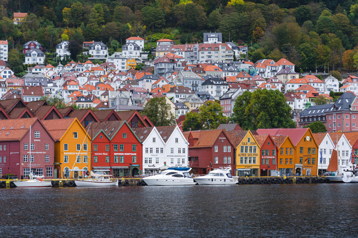 Beautiful colourful houses made from wood in Bergen
