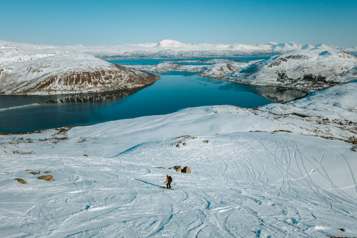 Epic view of the white mountains near to Tromso