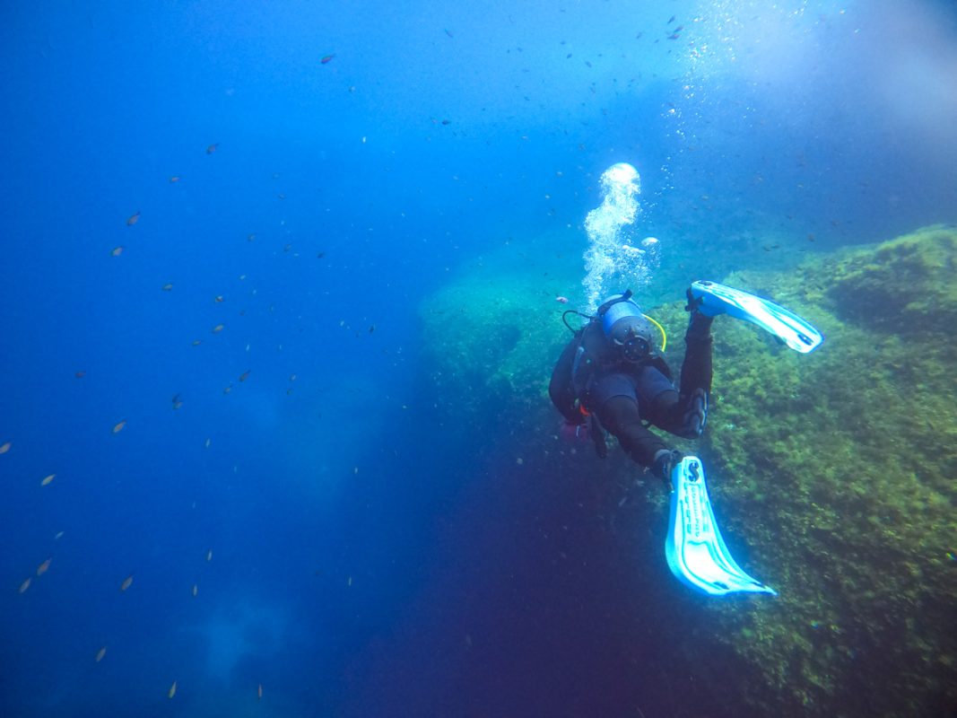 Diver safely maintaining bouyancy on a popular dive site in Malta