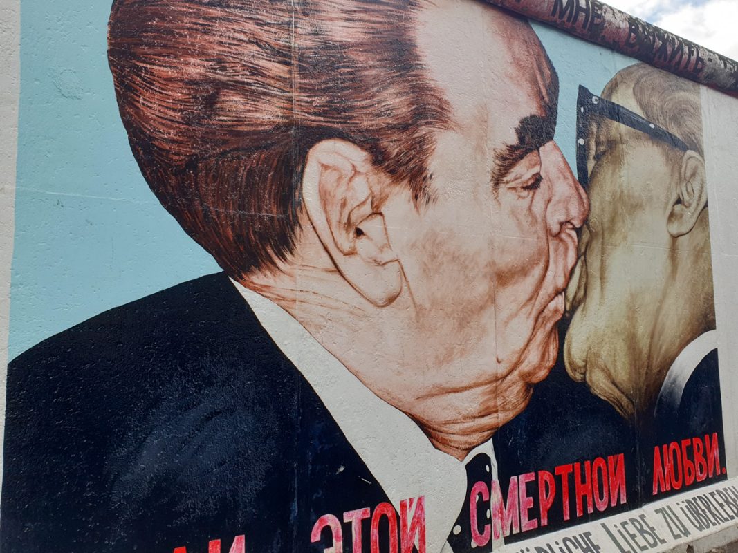 The kiss at East Side Gallery in Berlin. 