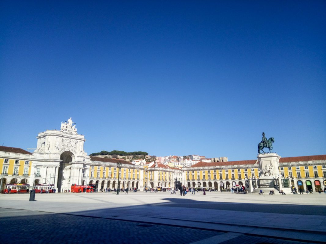 Sunny square in Lisbon in January