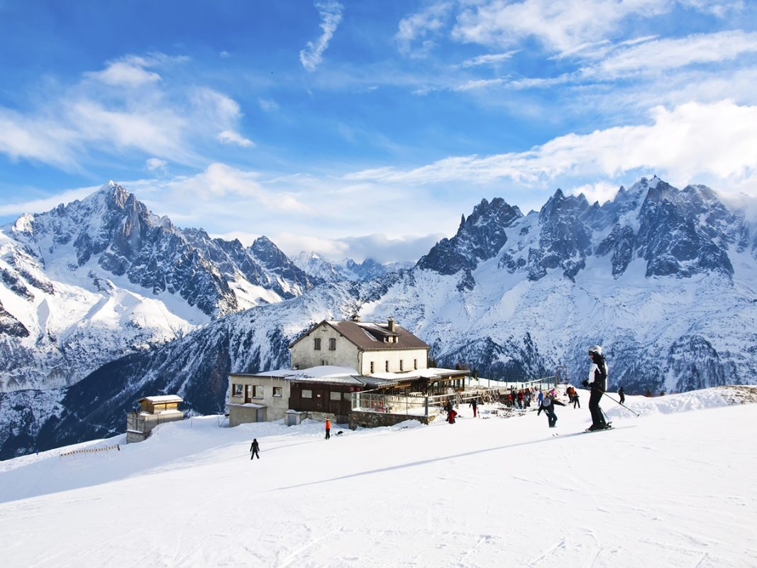 Skiing in French Alps near Chamonix Mont Blanc