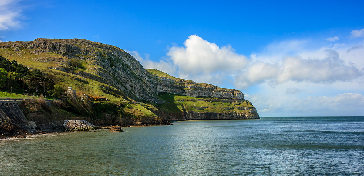 Picturesque sea view  of the Great Orme in Llandudno North Wales Great Britain.