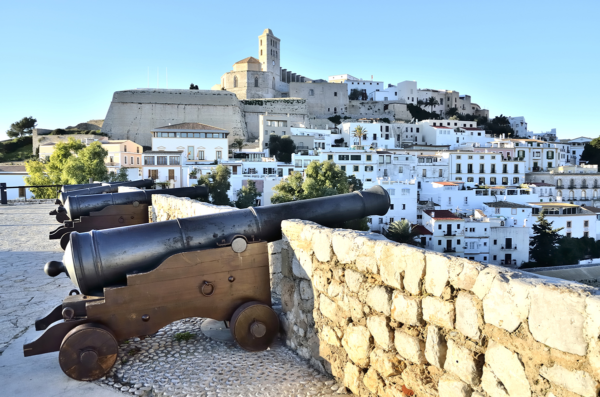 Ibiza tawn, the cathedral and the old town and its guns