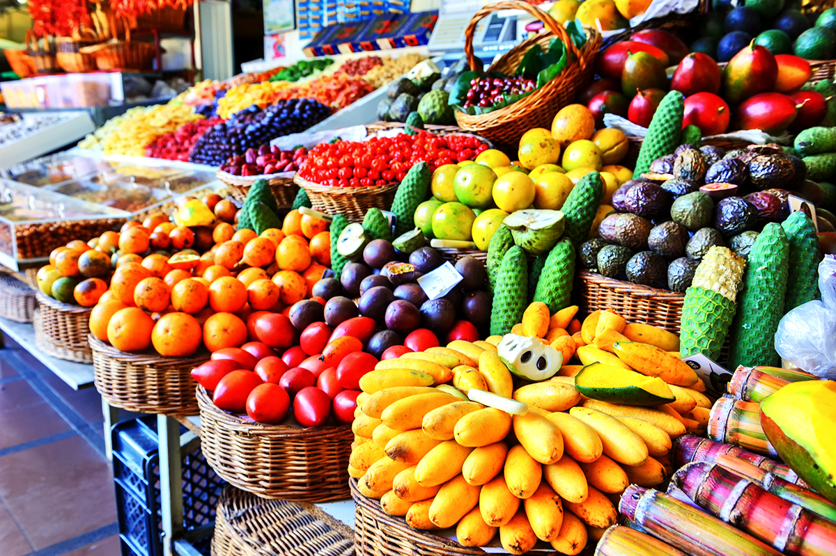 Fresh exotic fruits in Mercado Dos Lavradores.  Funchal, Madeira island