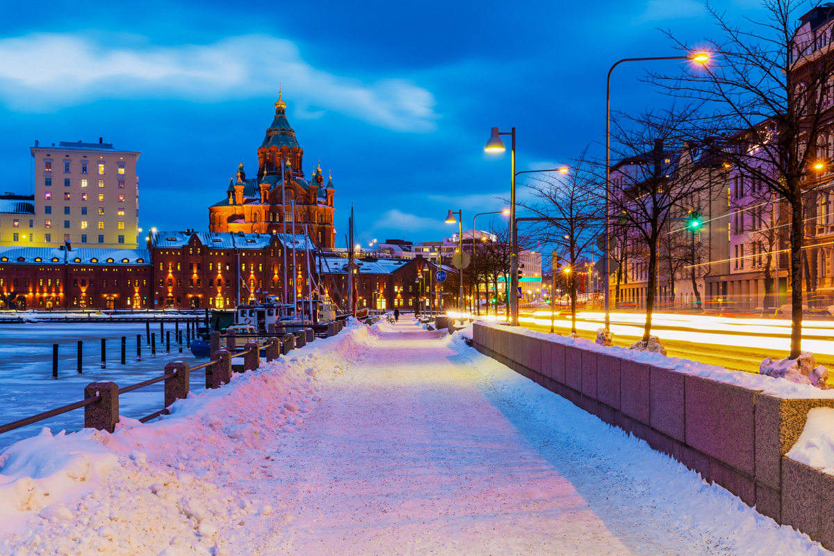 Winter scenery of the Old Town in Helsinki, Finland