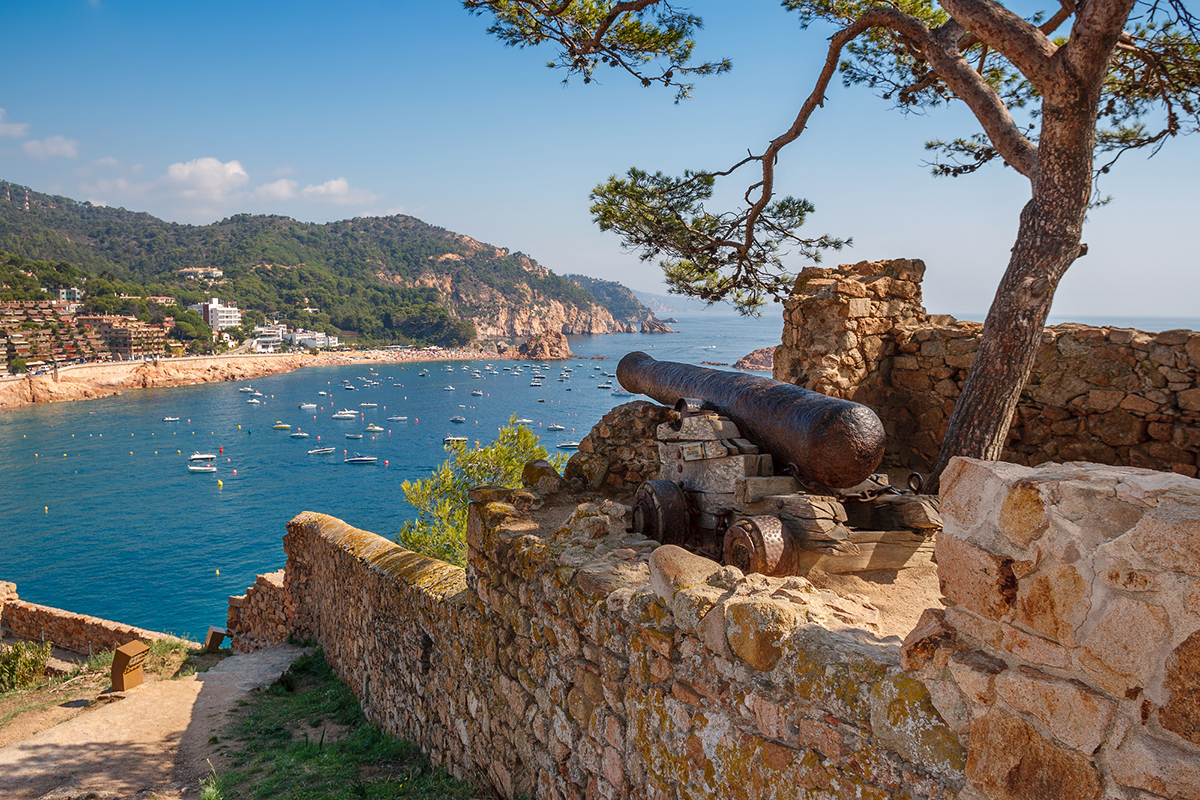 Old cannon in Fortress at Tossa de Mar. Costa Brava, Spain