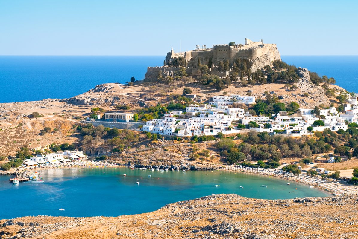 Acropolis in the ancient greek town Lindos, Rhodes island, Greece
