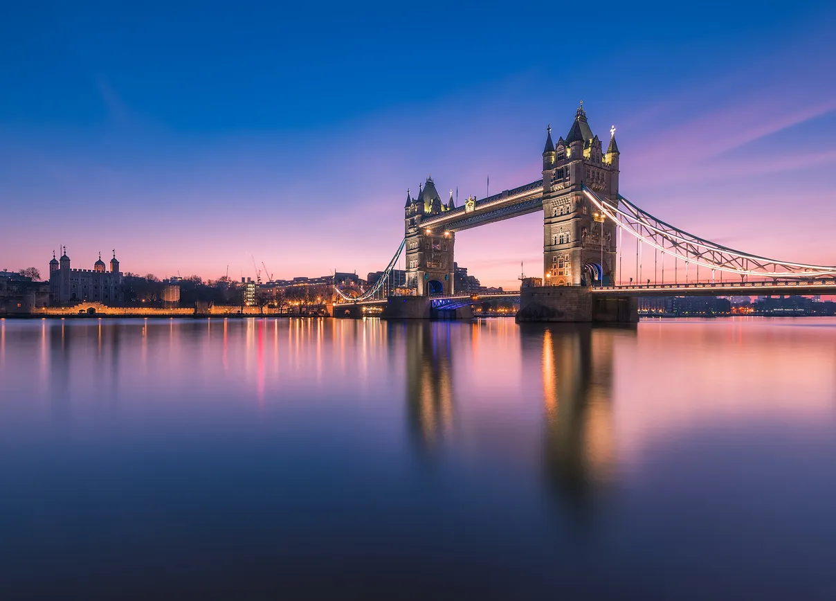 Tower Bridge in London, captured in dawn
