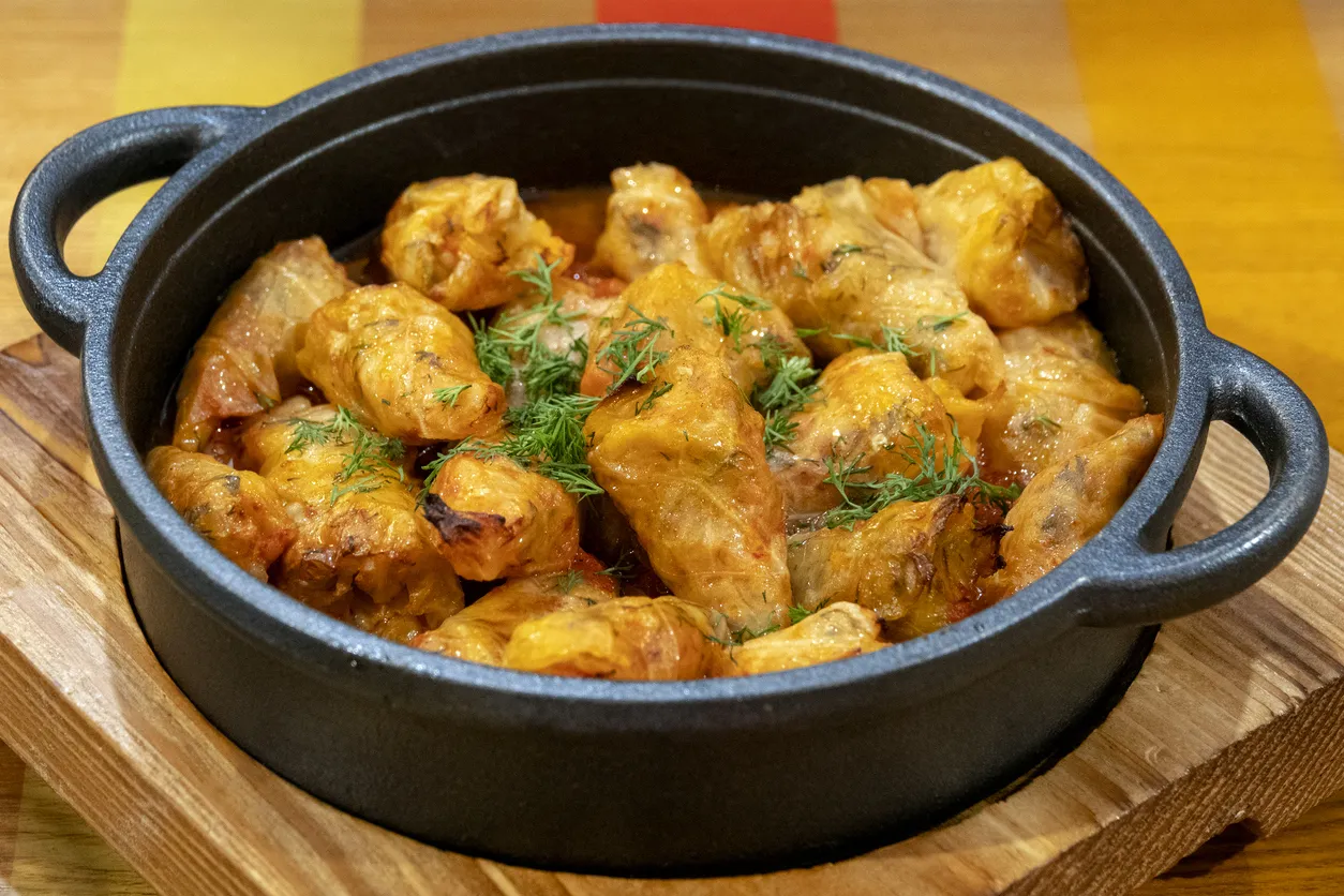 Pot of stuffed cabbage rolls