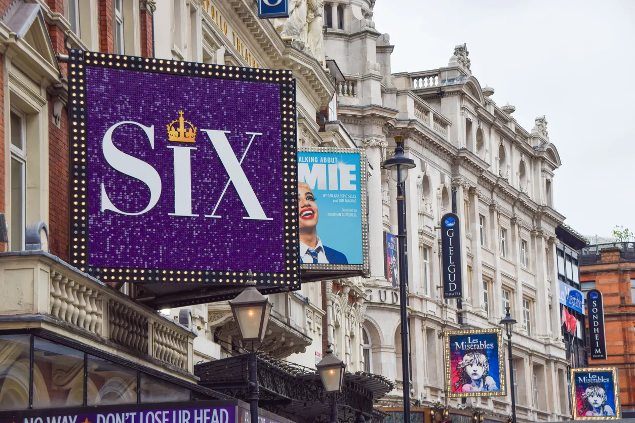 London, United Kingdom - June 17 2021: daytime view of the theatres on Shaftesbury Avenue, West End.