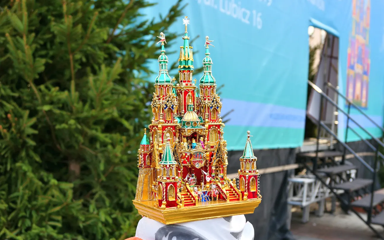Krakow, Poland - December 6, 2018: Nativity scene contest exhibition on market square. Nativity scene