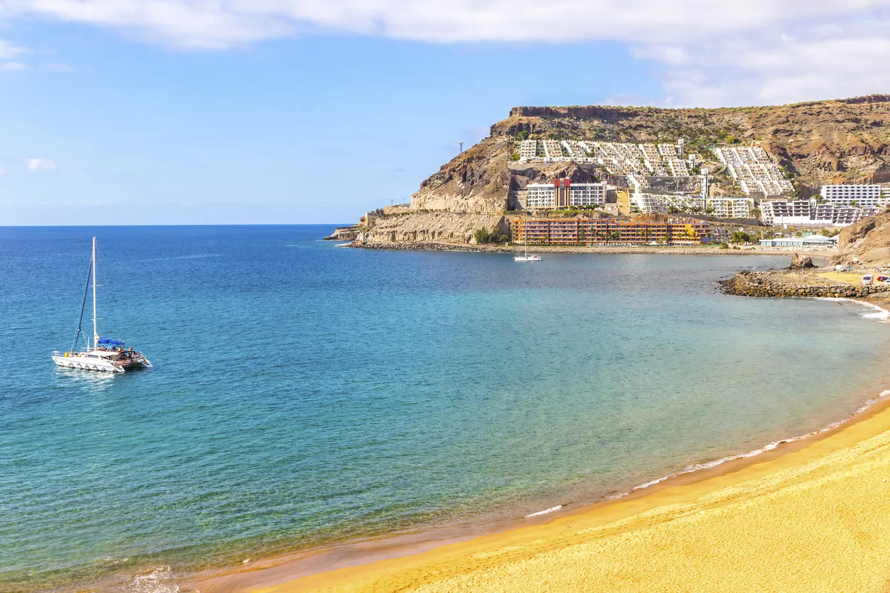 Picturesque bay of Atlantic ocean near the Tauro beach (Spanish: Playa de Tauro), Puerto Rico de Gran Canaria holiday resort, Gran Canaria island, Spain