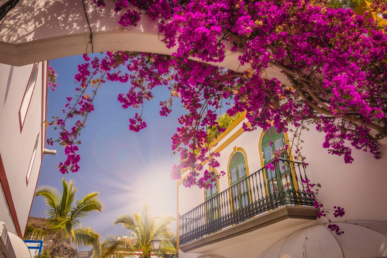 Windows in one of the homes in Puerto de Mogan, Grand Canaria, Spain