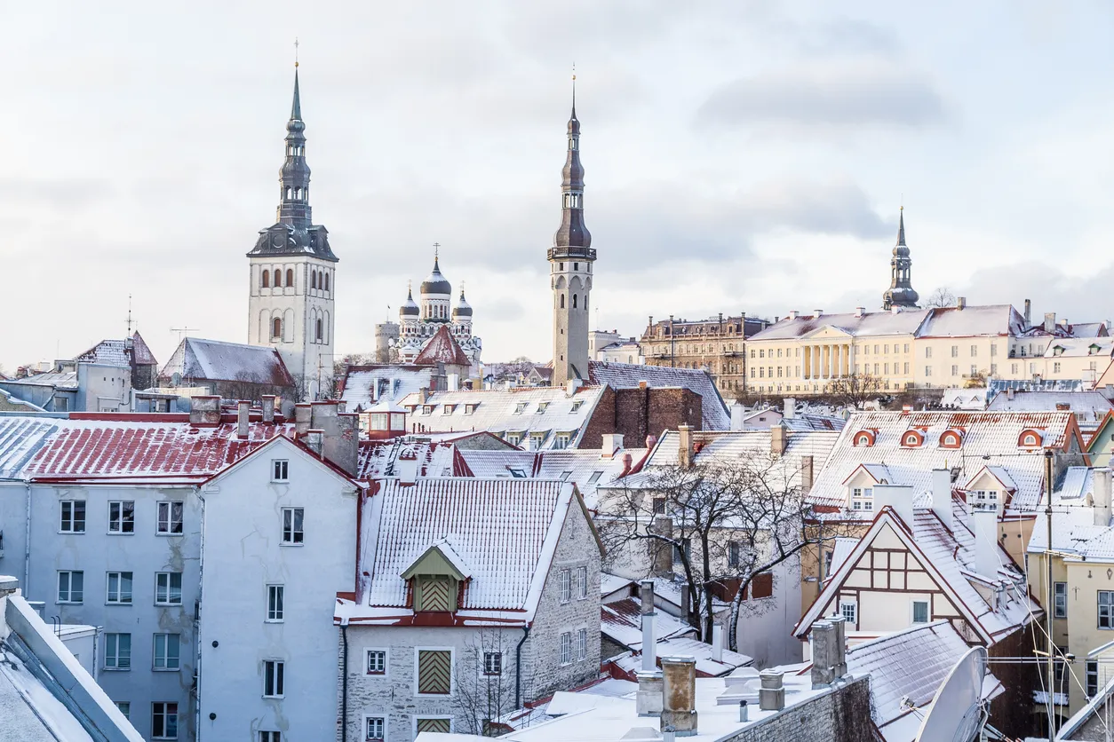 Part of the Tallinn Skyline in the winter showing St. Nicholas