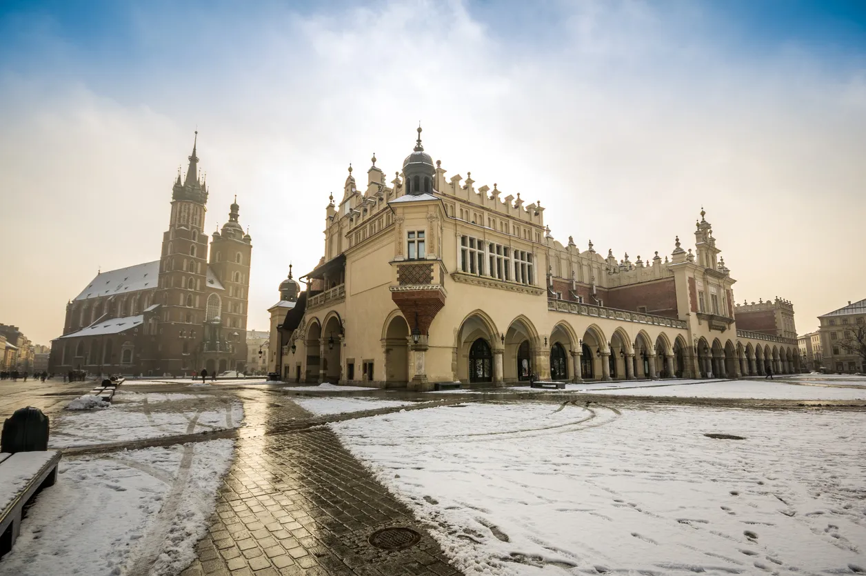Market square of former Polish capital city, Krakow, Poland