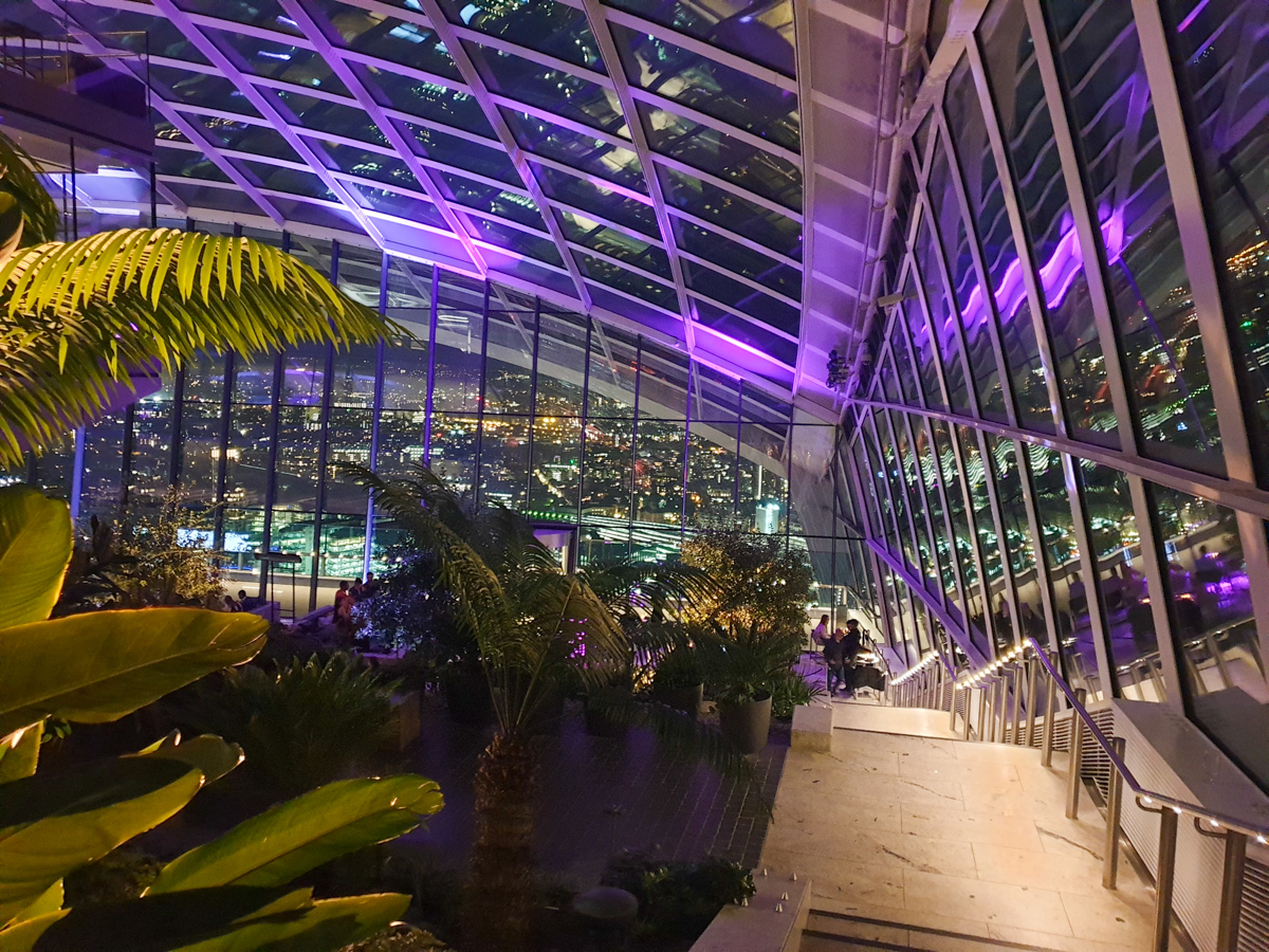 Sky garden with plants inside and an amazing view from the top.