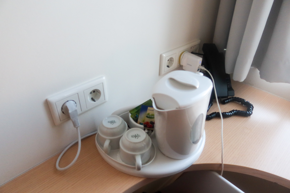 Tea and coffee tray at Reykjavik Lights Hotel in Iceland.