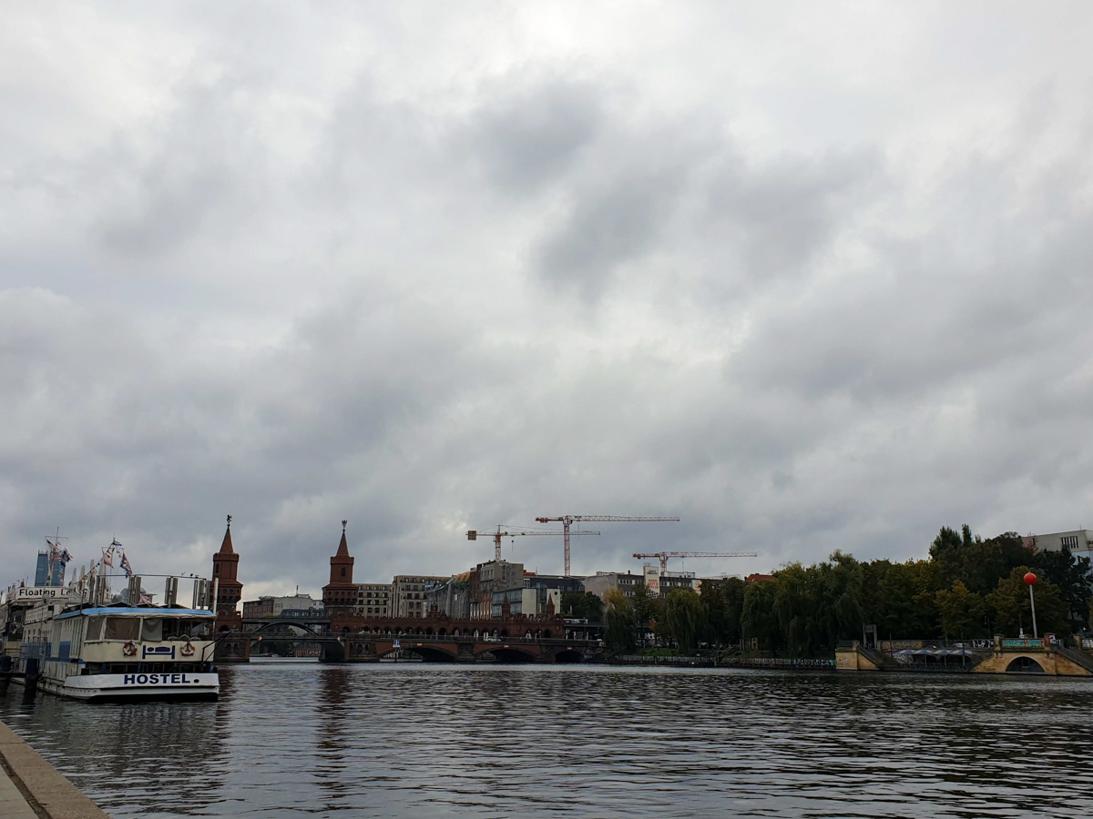 Cloudy weather in Berlin in November. Looking out over the River Spree.