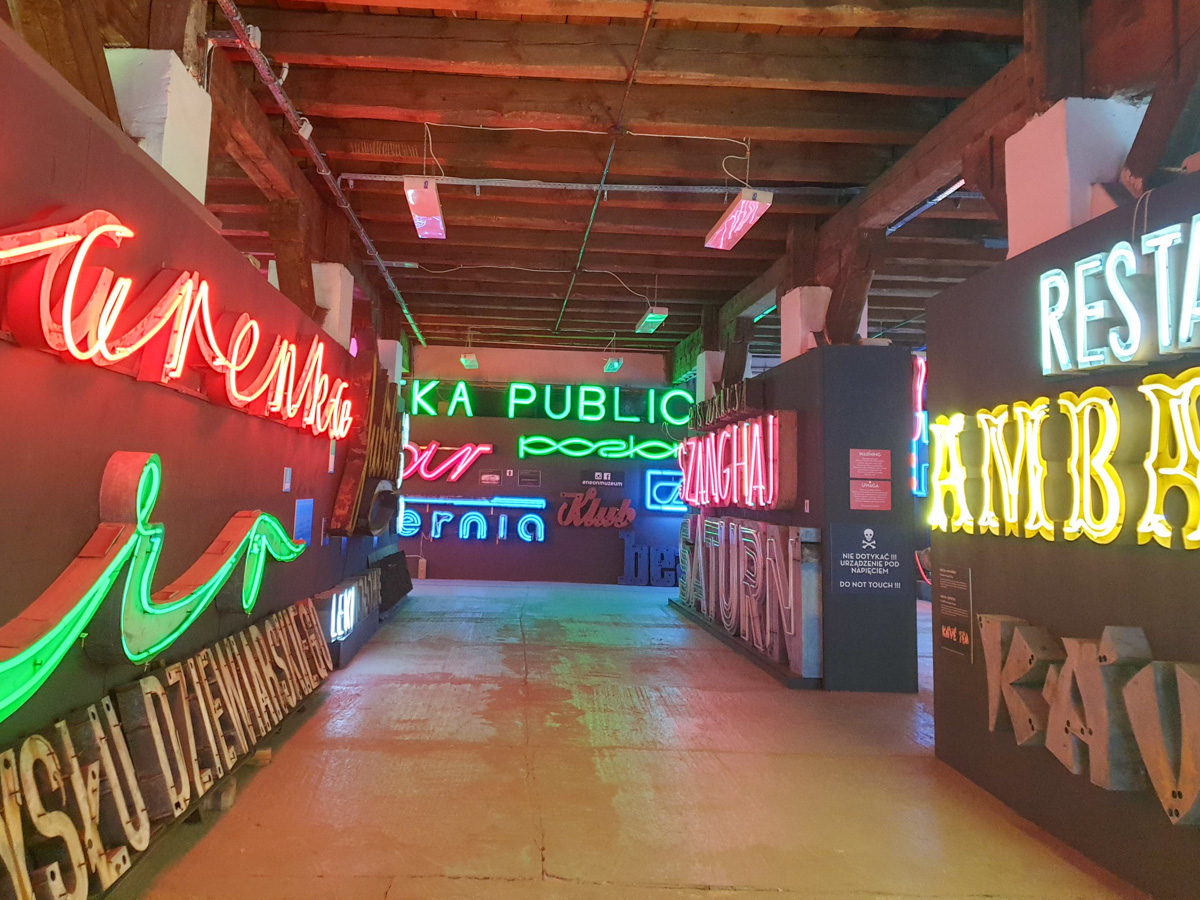 Inside of the neon museum in Warsaw.