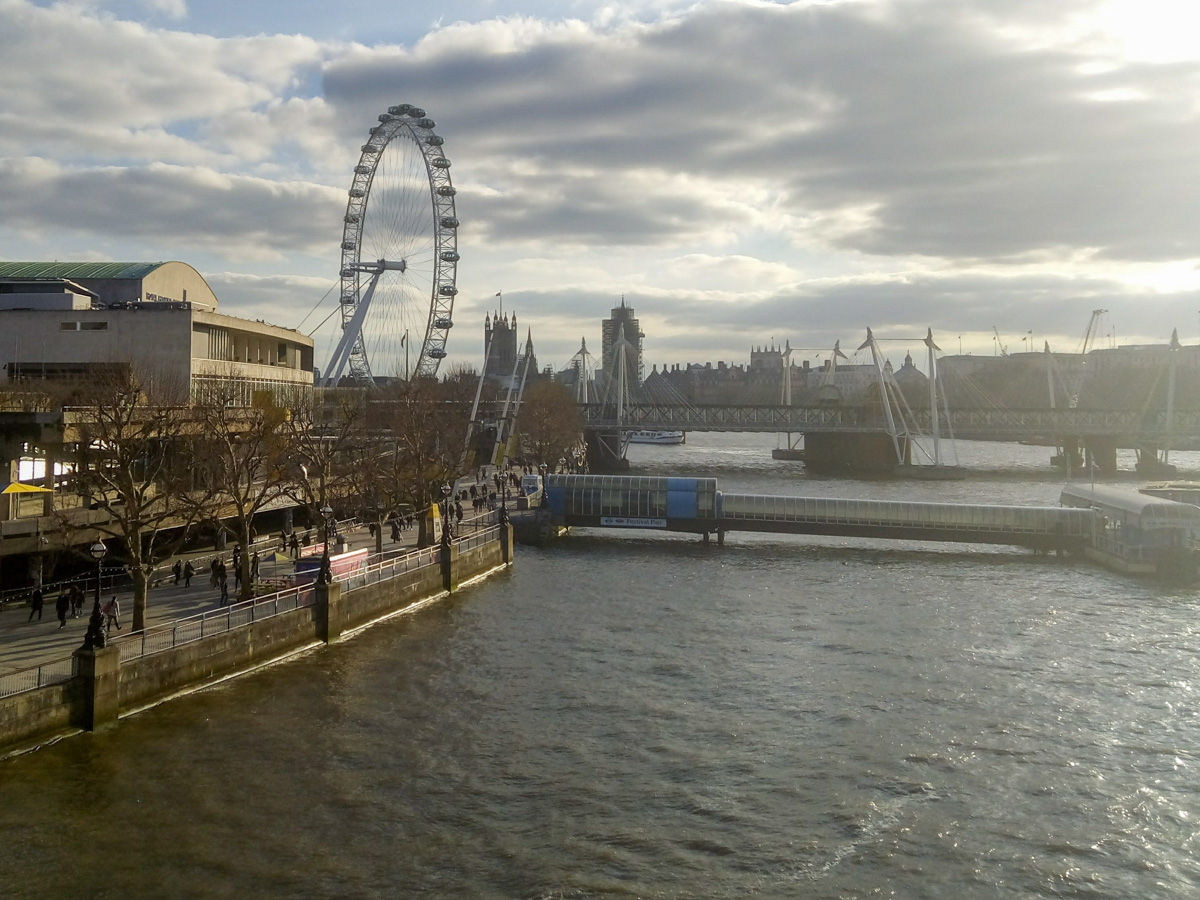 Dusk light over the River Thames in London in January