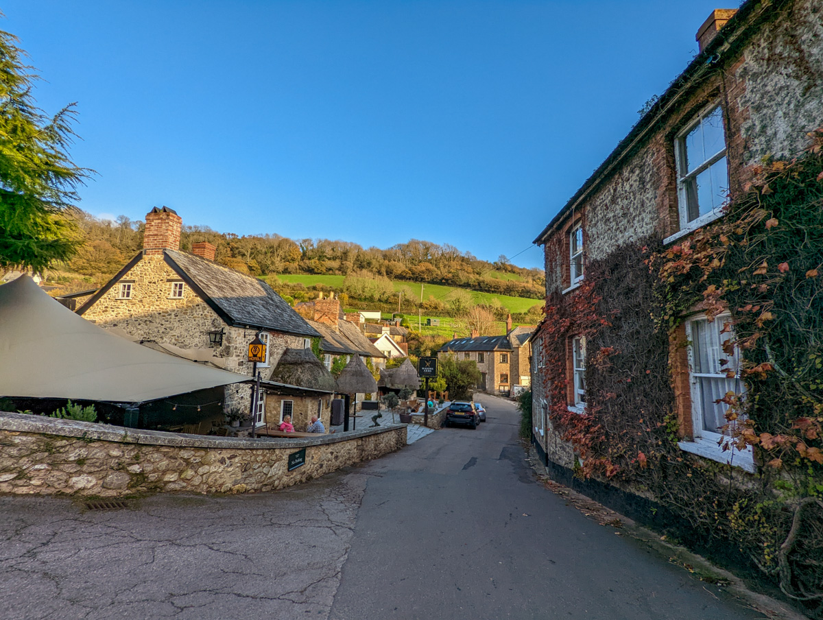 Beautiful village of Branscombe in sunshine in November.