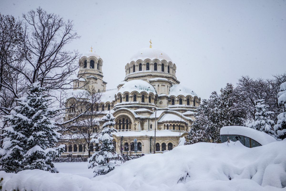 Alexandre Nevsky Cathedral in Sofia, Bulgaria winter with snow