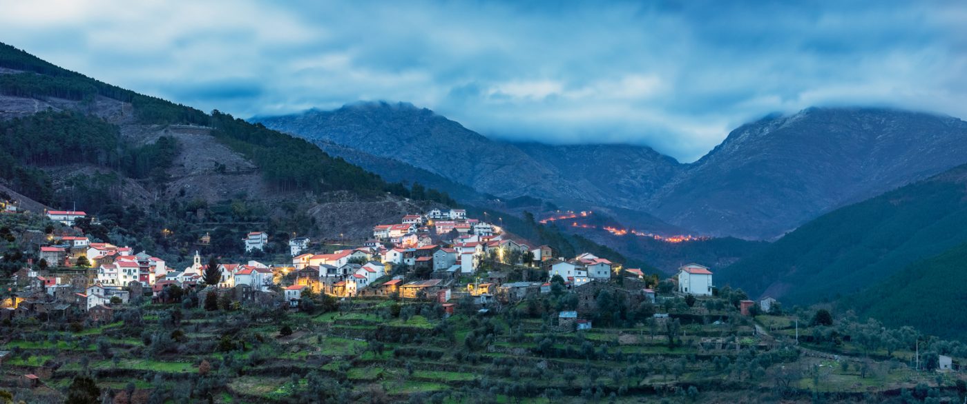 Panoramic view of the village of Cabeça in Serra da Estrela, Portugal.