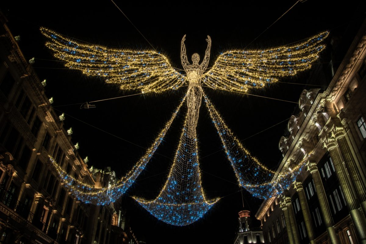 One of the many angels in light hung over Regent Street this Christmas
