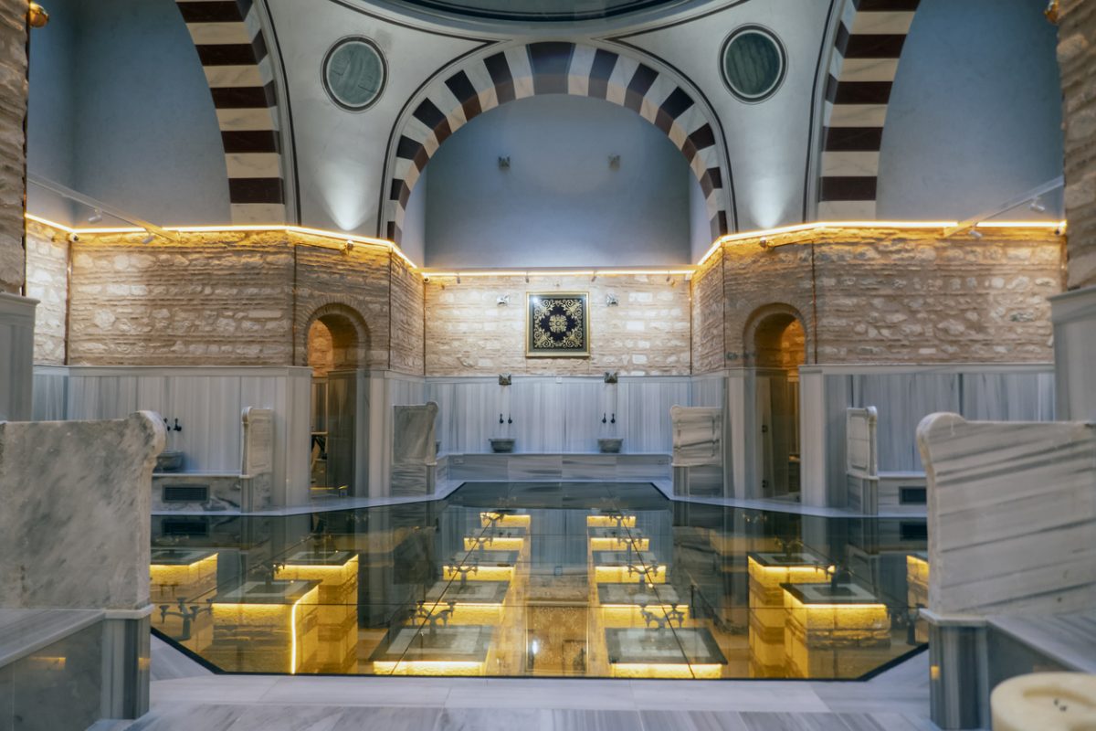 TURKEY, ISTANBUL - June 4, 2021: Selimiye Hammam .Traditional Historical Ottoman Bath in Uskudar, Istanbul. It was commissioned by Ottoman Sultan Selim III in 1802 . It is used as Nevmekan Libraries and cafe after restoration.